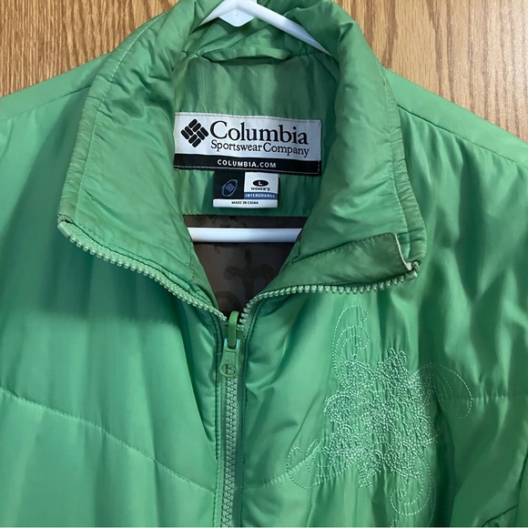 Columbia Women's Size L Light Green Puffer Jacket with Brown Lining FREE SHIP - Picture 2 of 7